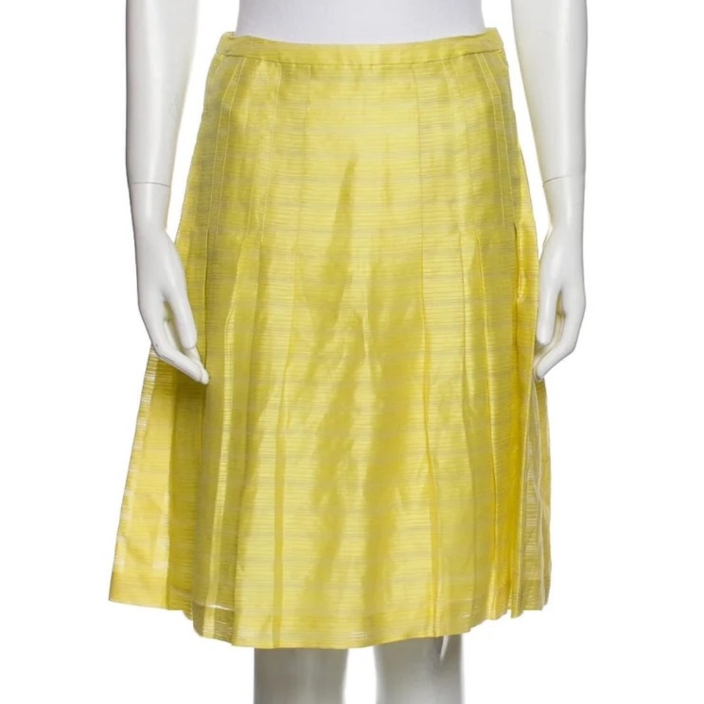 Akris Punto striped pleated linen blend Skirt high waisted knee length yellow